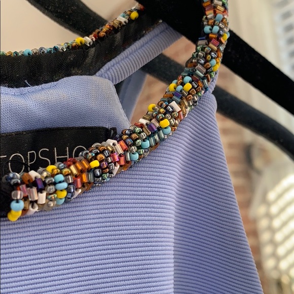 Topshop || Periwinkle Beaded Neck Skater Dress - Picture 2 of 3